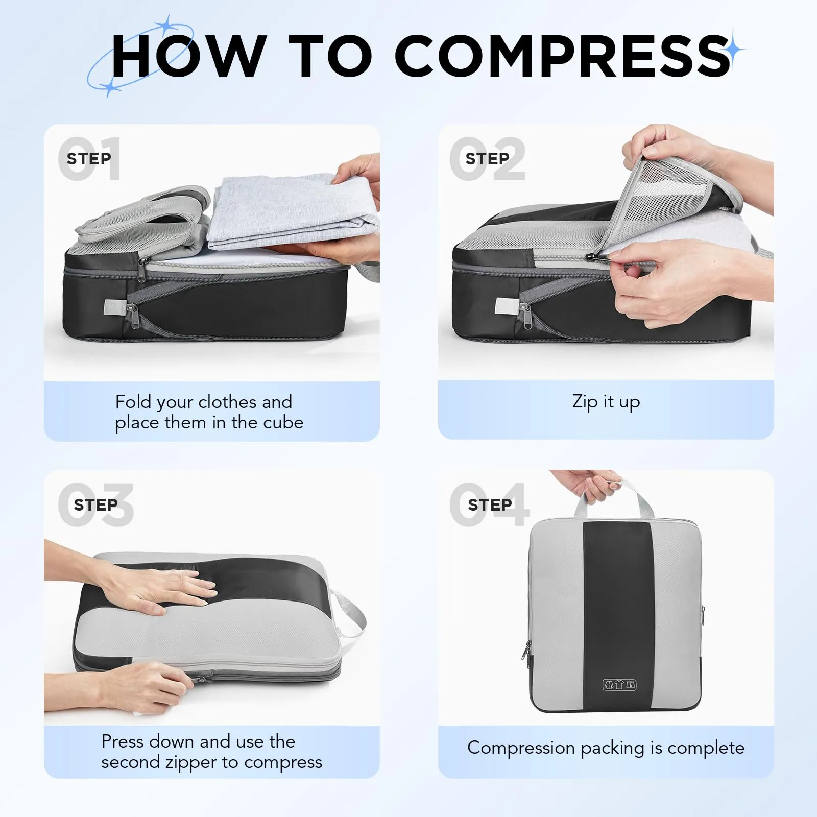 10 Set Compression Packing Cubes for Travel Essentials,Compressible Expandable Packing Cubes for Suitcase,OlarHike Luggage Organizer Bags for Travel,Handy Helper for Organizing Clothes(Black)