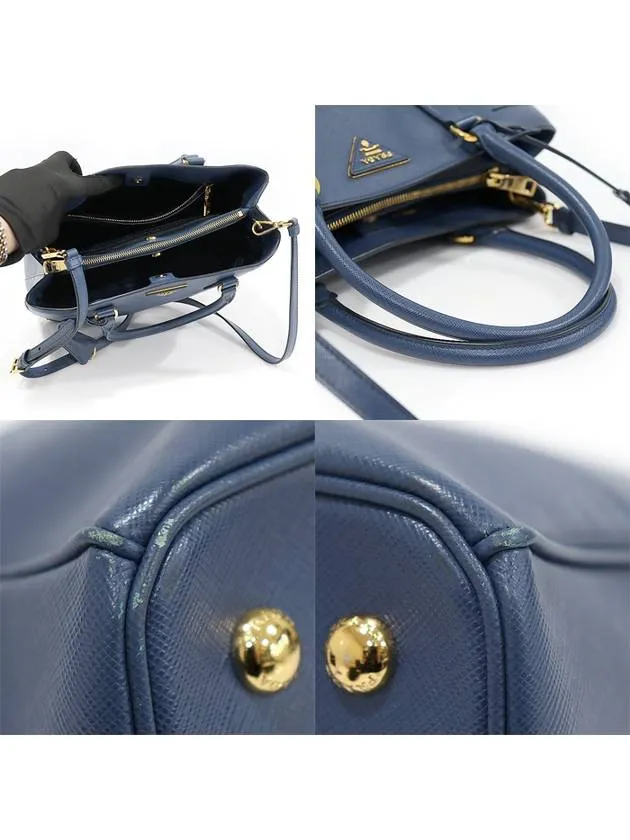 1BA874 Blue Saffiano Lux Gold Triangle Logo 2WAY