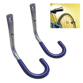2 x Bike Storage Curved Hooks 25kg Wall Mounted Wheel Bracket