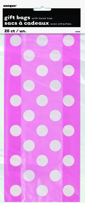 20 Pack Hot Pink Dots Cello Bags - 12.5cm W x 28cm H