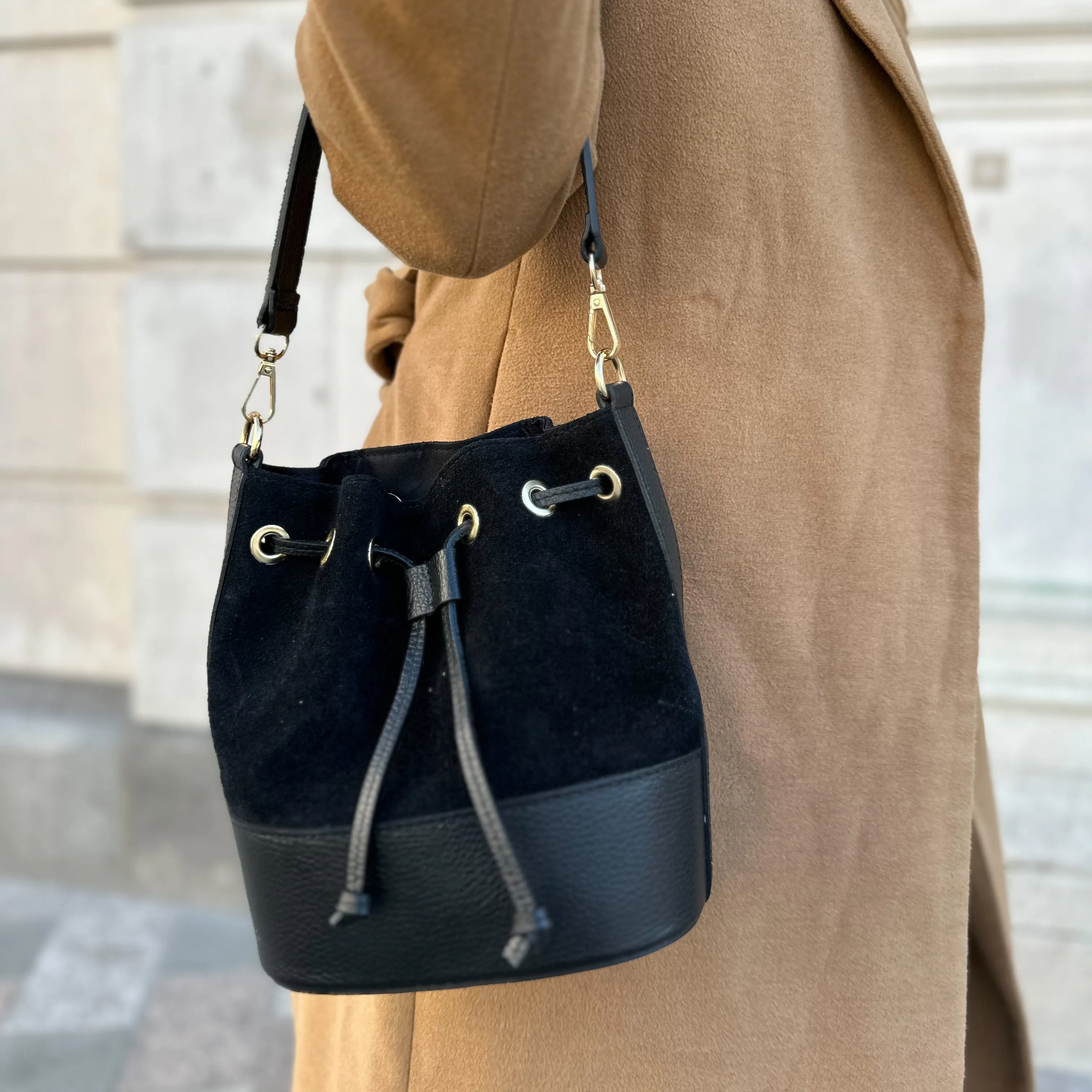 Amara Suede Personalised Leather Bucket Bag