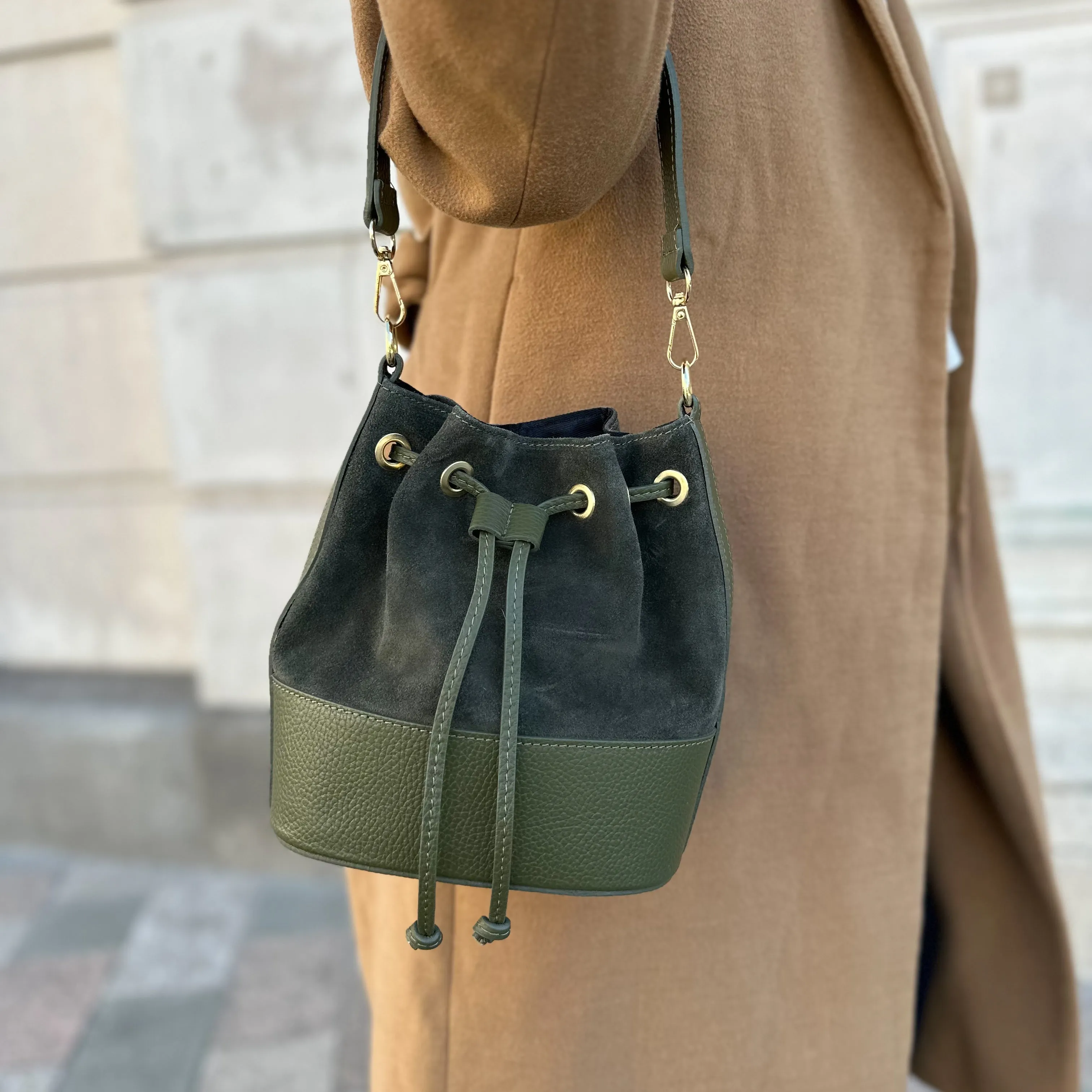 Amara Suede Personalised Leather Bucket Bag