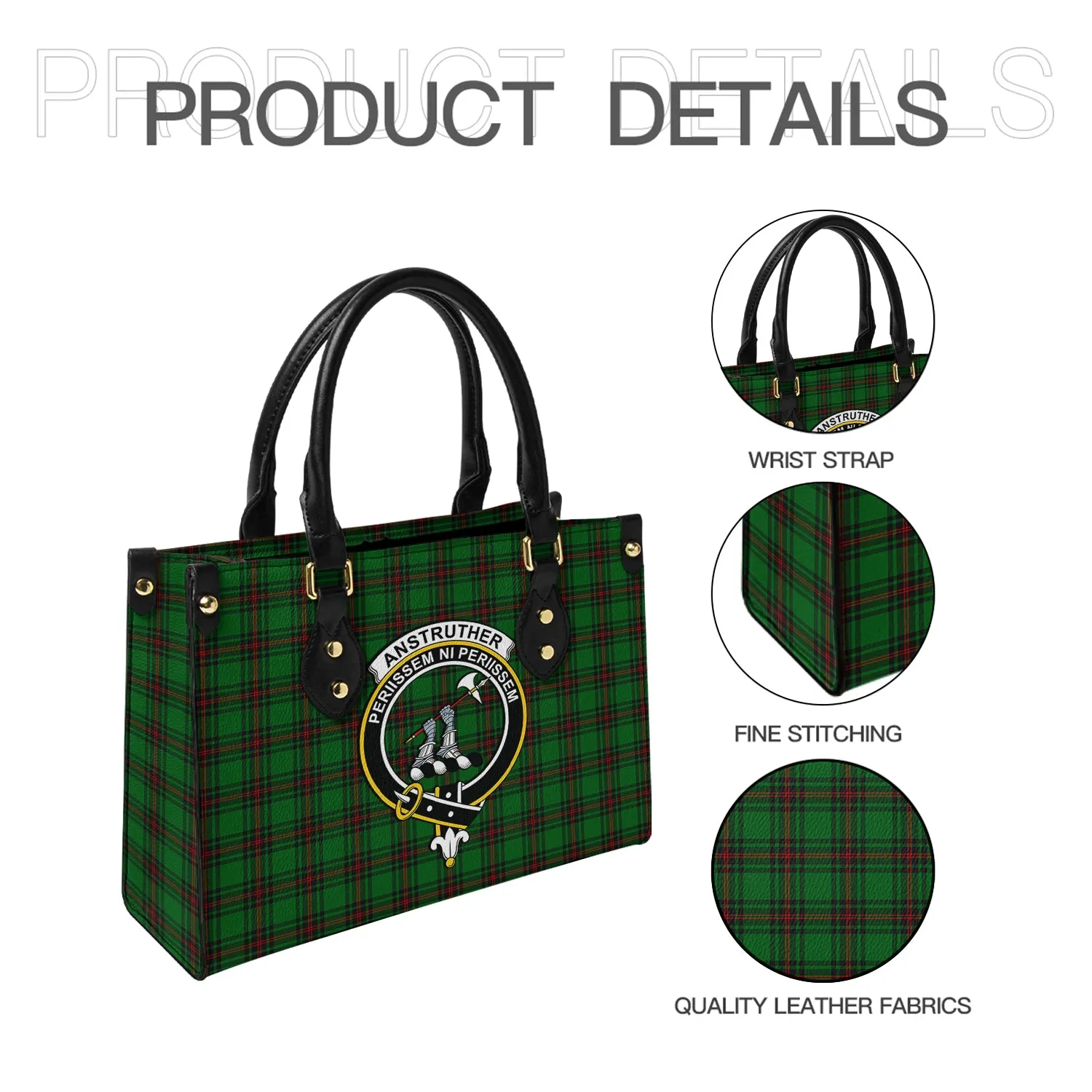 Anstruther Tartan Leather Bag with Family Crest