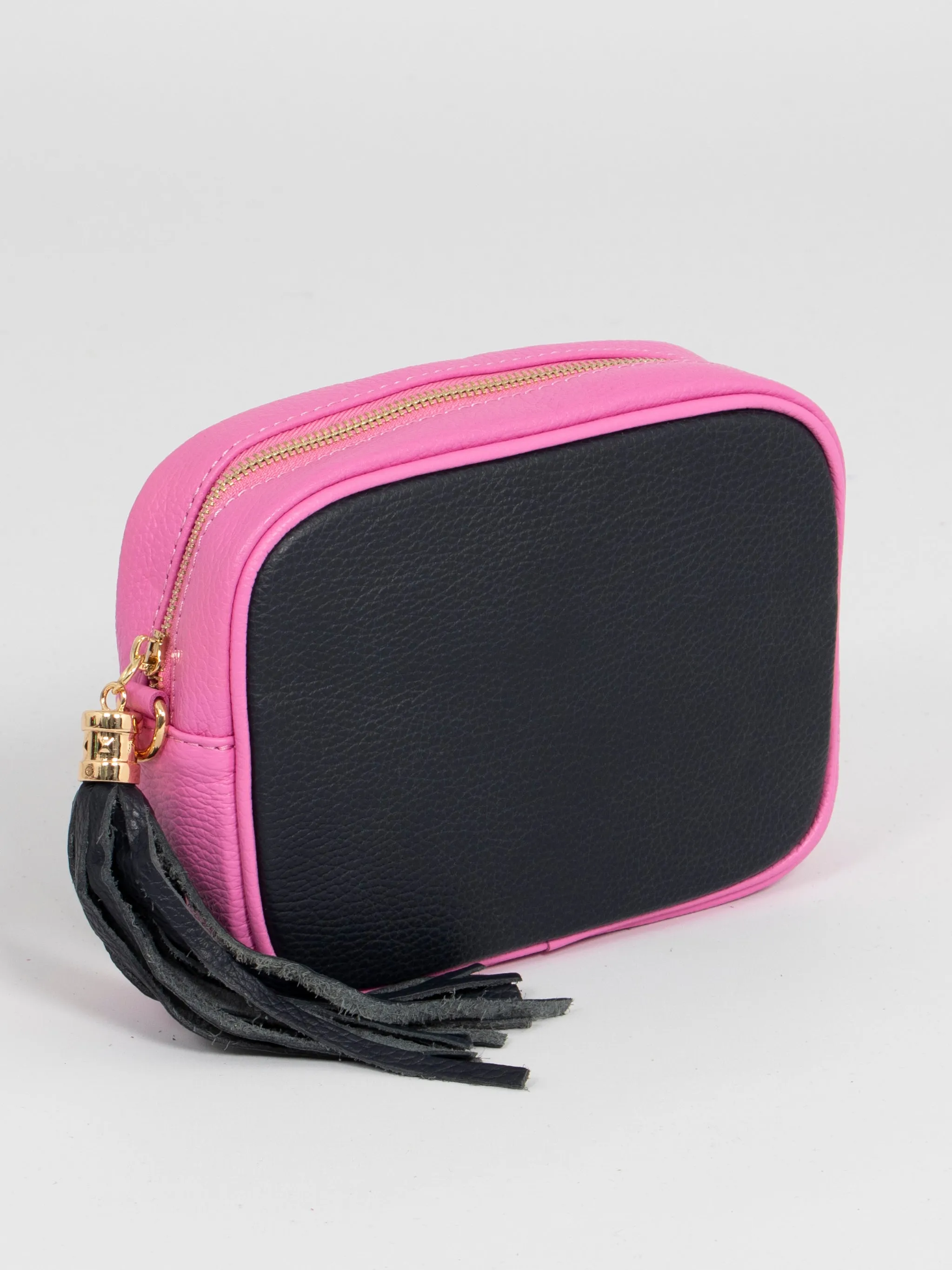 Beau - Italian Leather Crossbody Bag - Navy Blue/Hot Pink, Pebbled