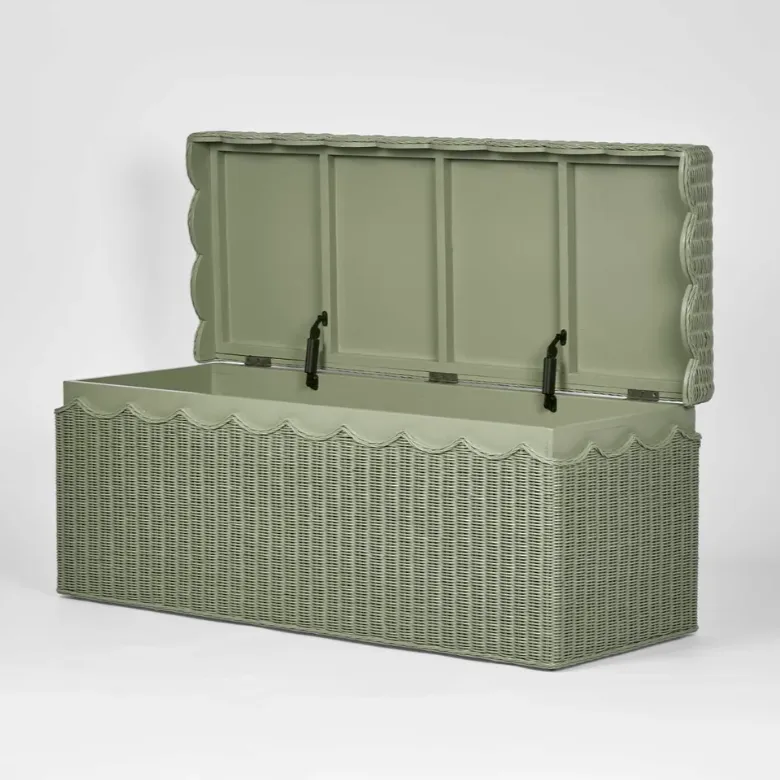 Belle Rattan Storage Bench Green