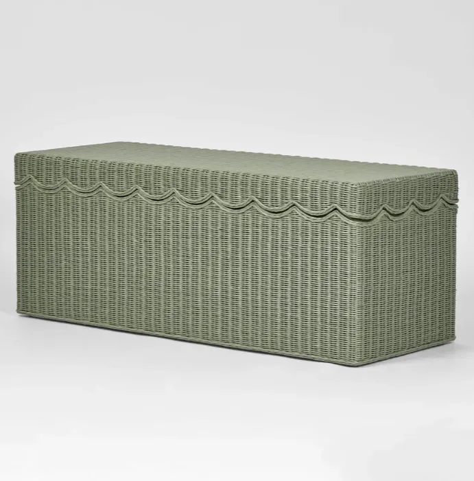 Belle Rattan Storage Bench Green