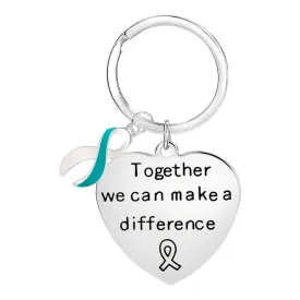 Big Heart Teal & White Ribbon Key Chains