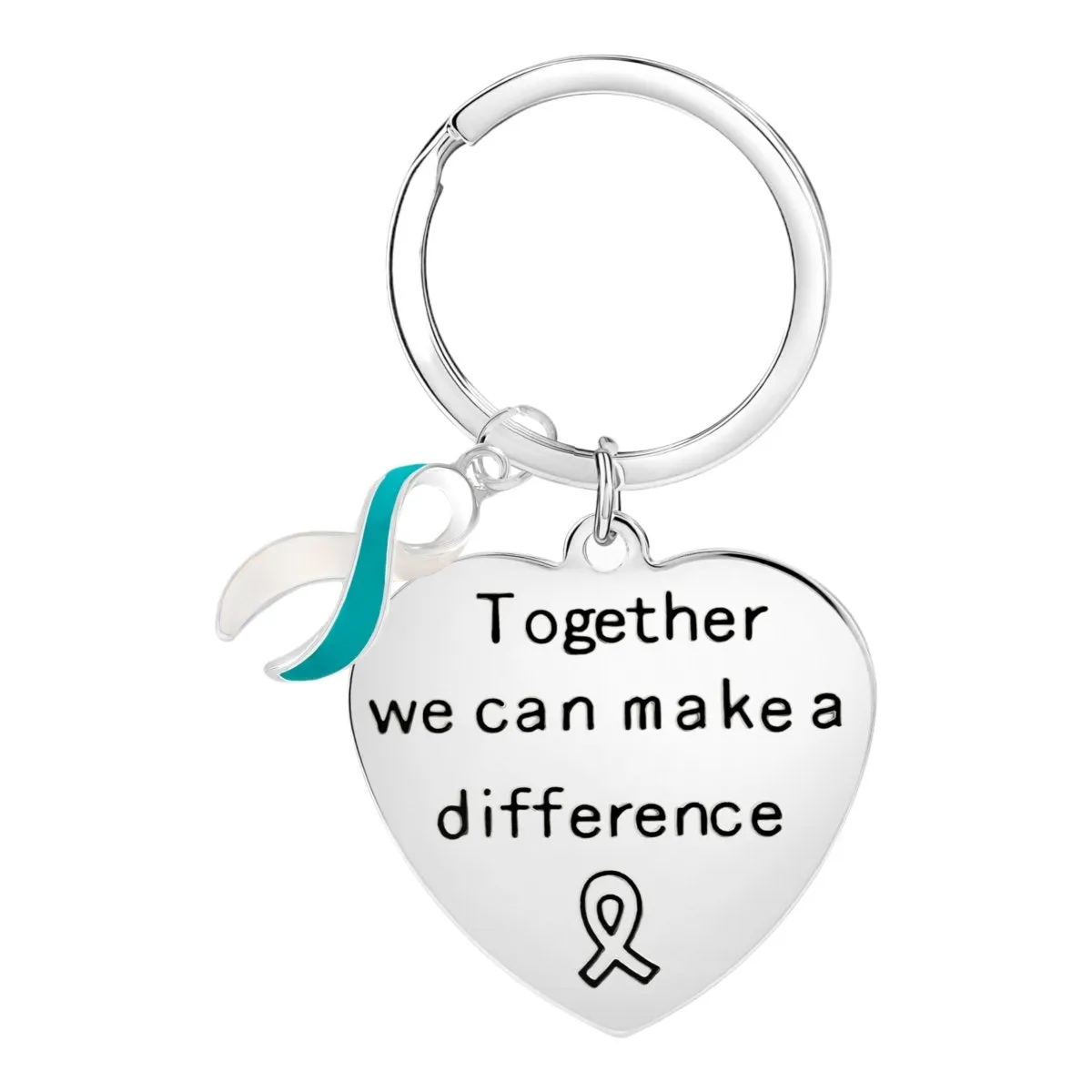 Big Heart Teal & White Ribbon Key Chains