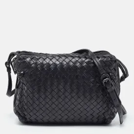 Black Intrecciato Leather Nodini Double Zip Crossbody Bag