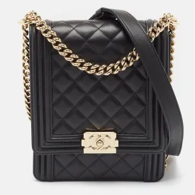 Black Quilted Leather North South Boy Bag