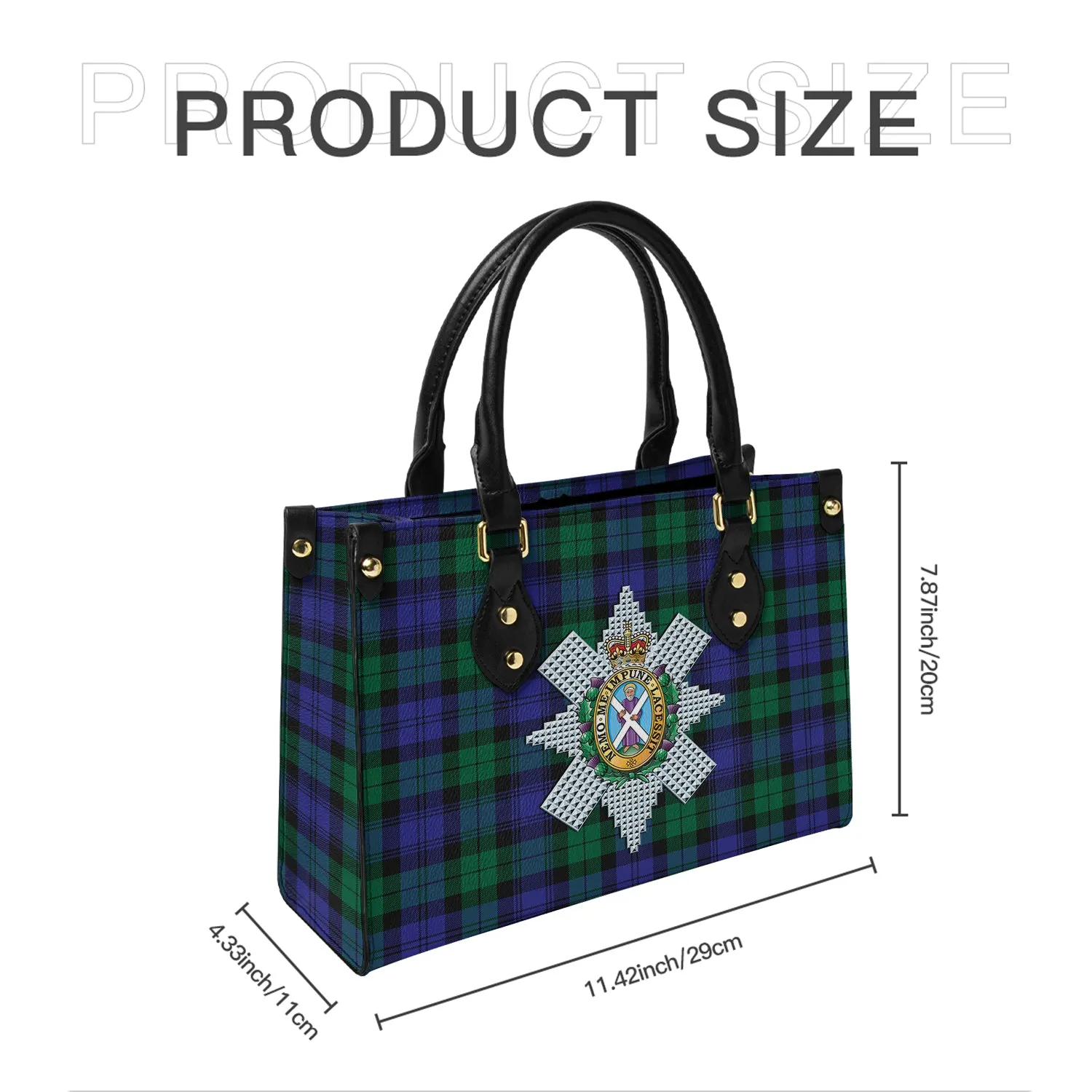 Black Watch Modern Tartan Leather Bag with Family Crest
