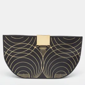 Black/Gold Printed Leather Olympia Wristlet Clutch