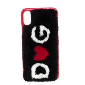 Black/Red Fur Logo Plaque iPhone X Cover