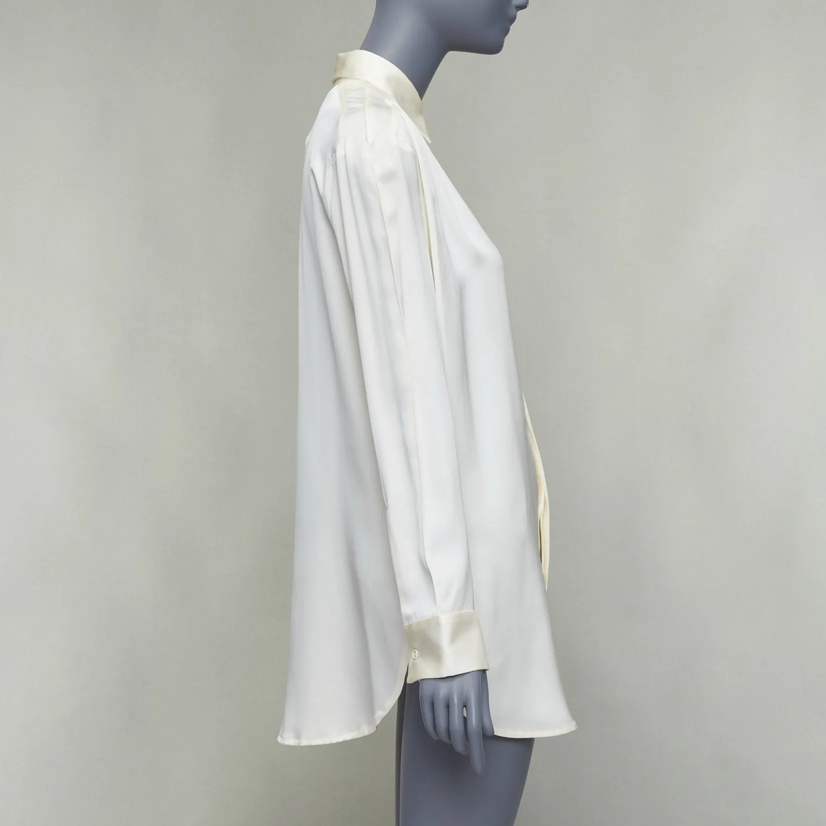 BOTTEGA VENETA 100% silk cream ruched raglan sleeves shirt IT36 XXS