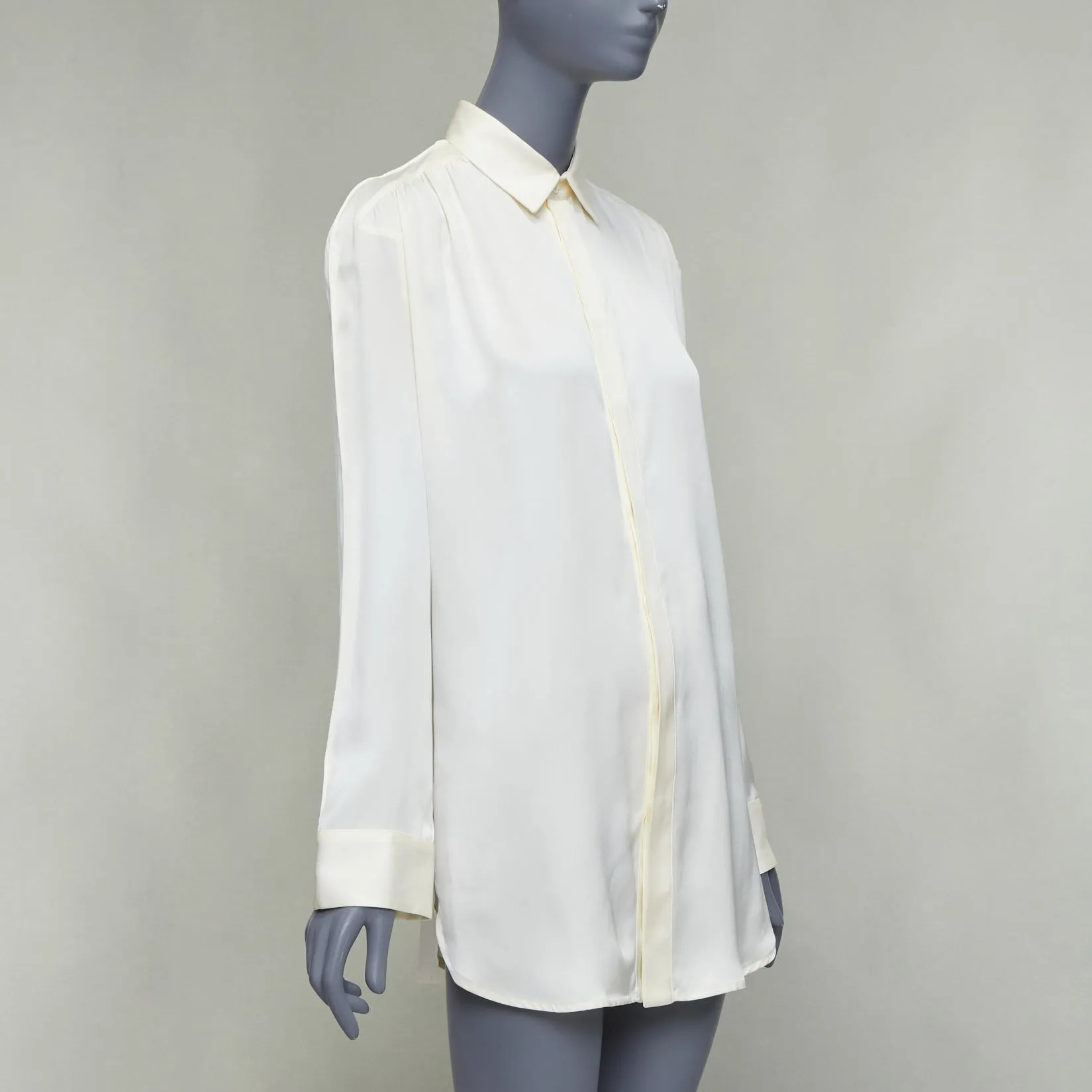 BOTTEGA VENETA 100% silk cream ruched raglan sleeves shirt IT36 XXS