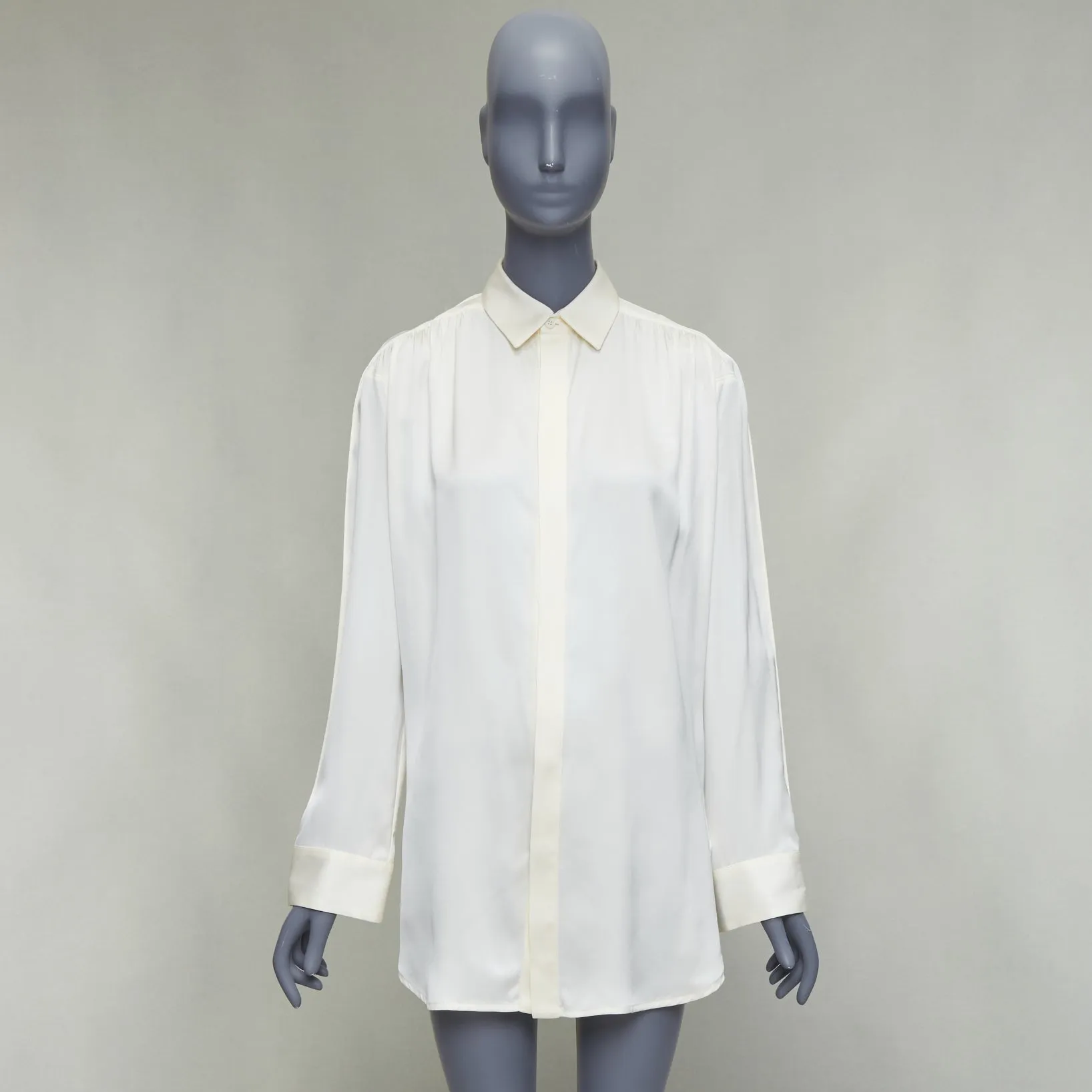 BOTTEGA VENETA 100% silk cream ruched raglan sleeves shirt IT36 XXS