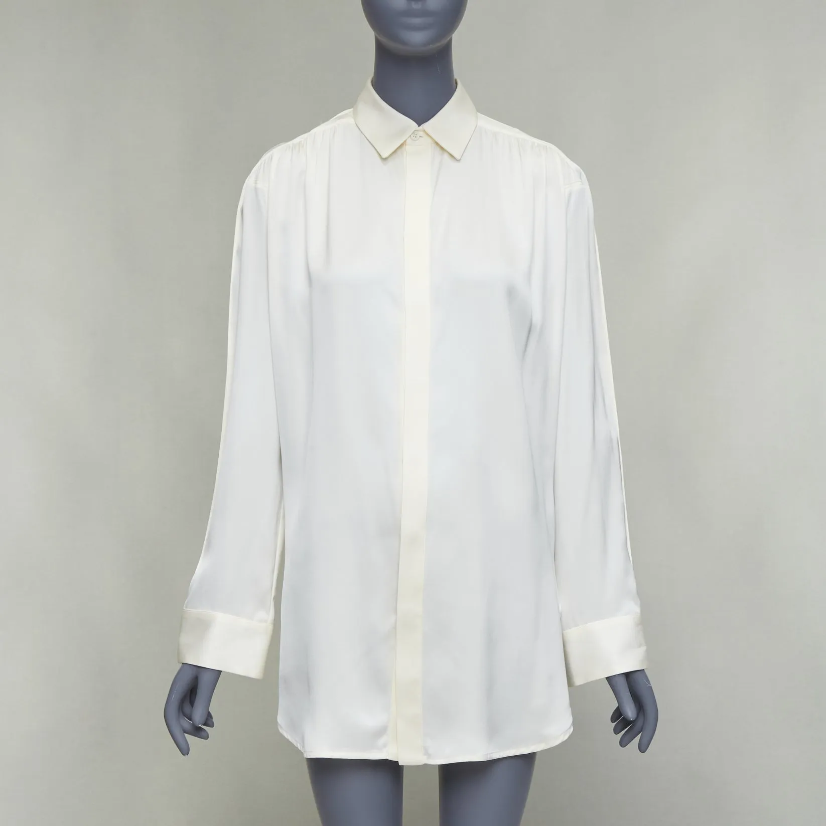 BOTTEGA VENETA 100% silk cream ruched raglan sleeves shirt IT36 XXS