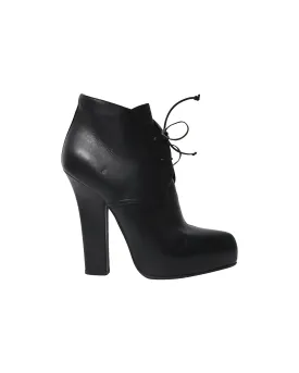 Bottega Veneta Lace Up Platform Ankle Boots in Black Leather