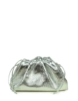Bottega Veneta Silver Metallic Bark Embossed Mini Pouch Crossbody Bag