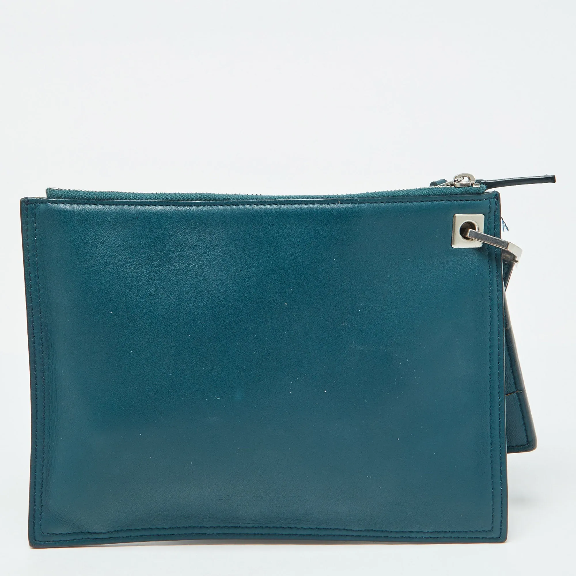 Bottega Veneta Teal Green Leather Double Pouch Clutch