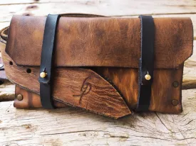 Brown Leather Pouch Bag - Versatile for Phone Tobacco and as a Clutch - Beautiful Smart Design