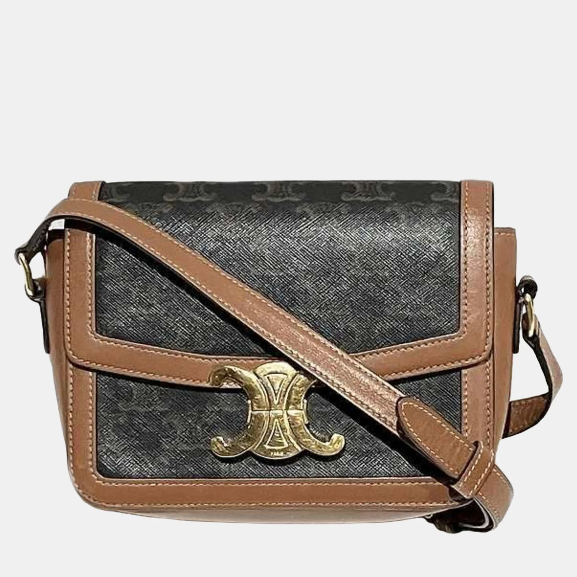 Brown PVC and Leather Teen Triomphe Crossbody Bag