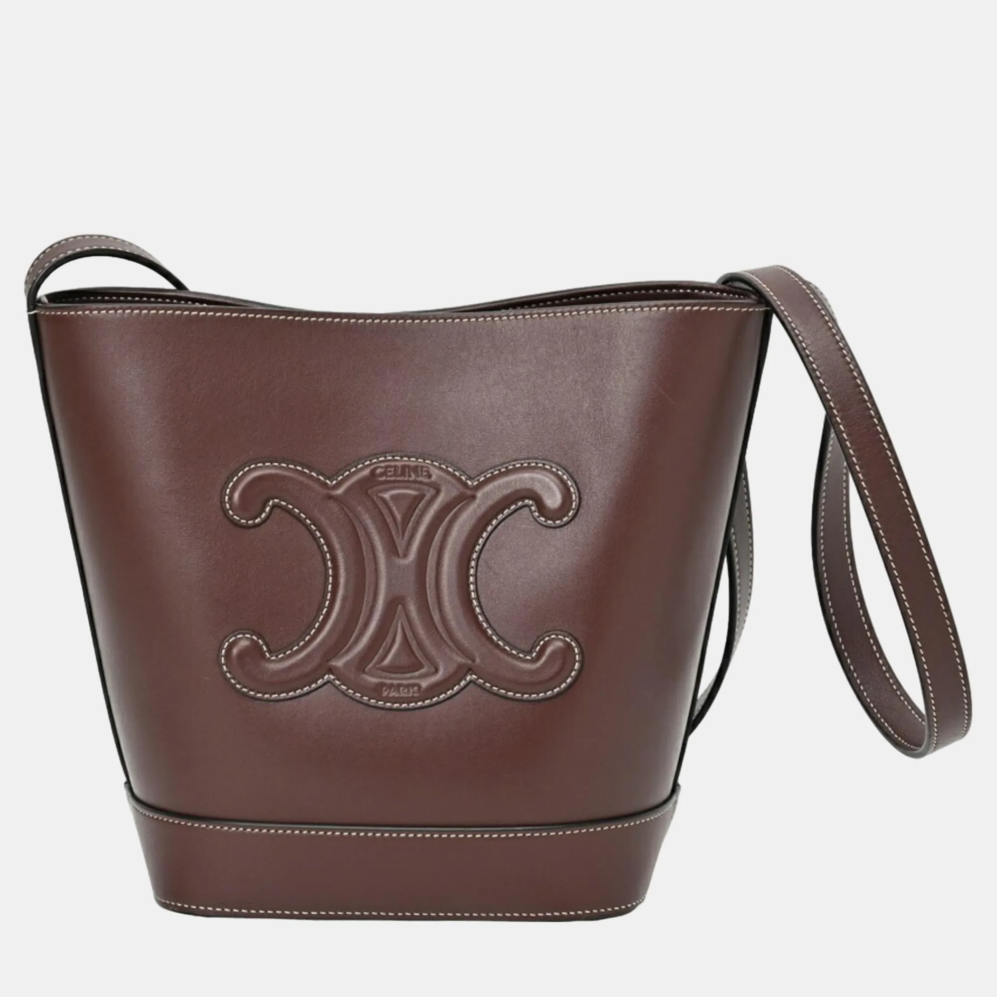 Brown Smooth Calfskin Small Cuir Triomphe Bucket Bag