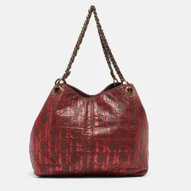 Burgundy/Red Metallic Perforated Monogram Leather Chain Tote