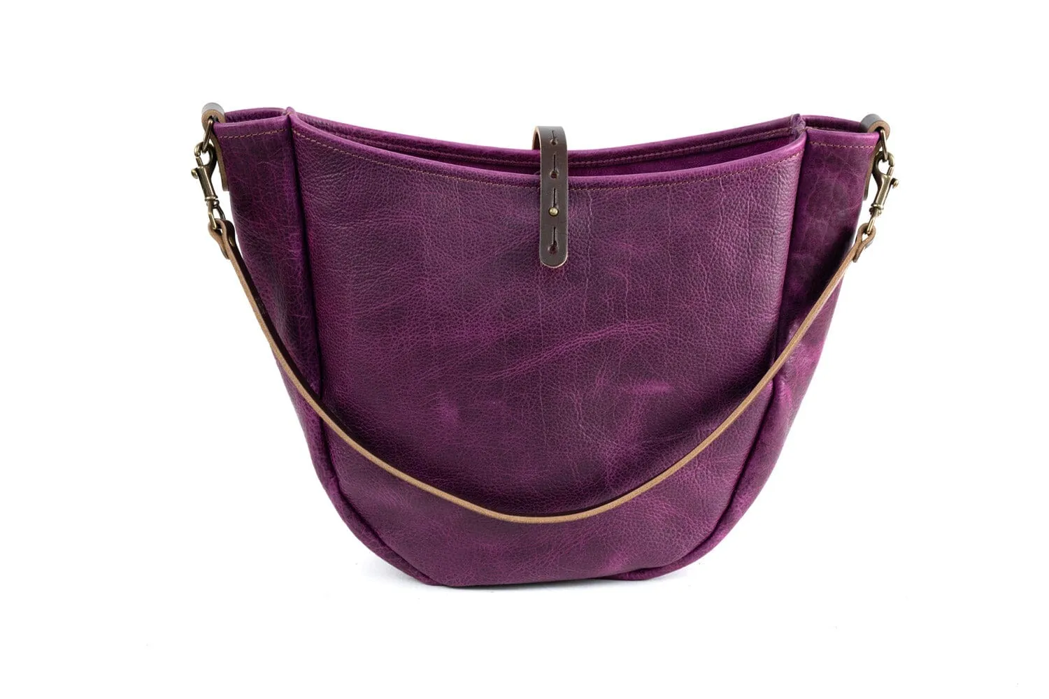 CELESTE LEATHER HOBO BAG - LARGE - GRAPE BISON