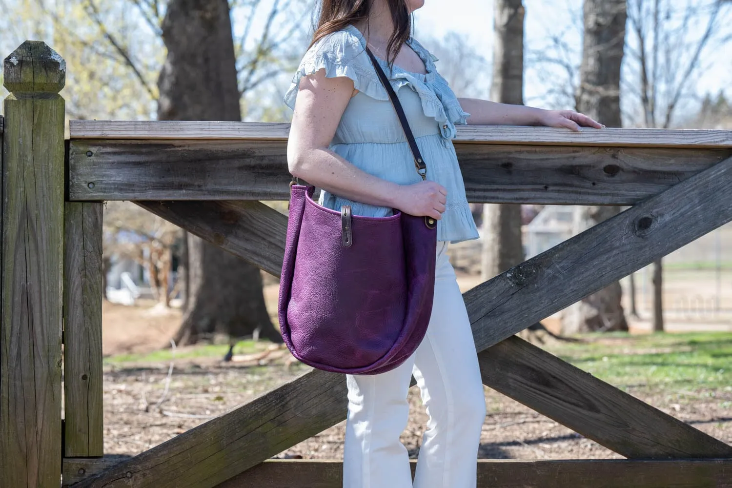 CELESTE LEATHER HOBO BAG - LARGE - GRAPE BISON