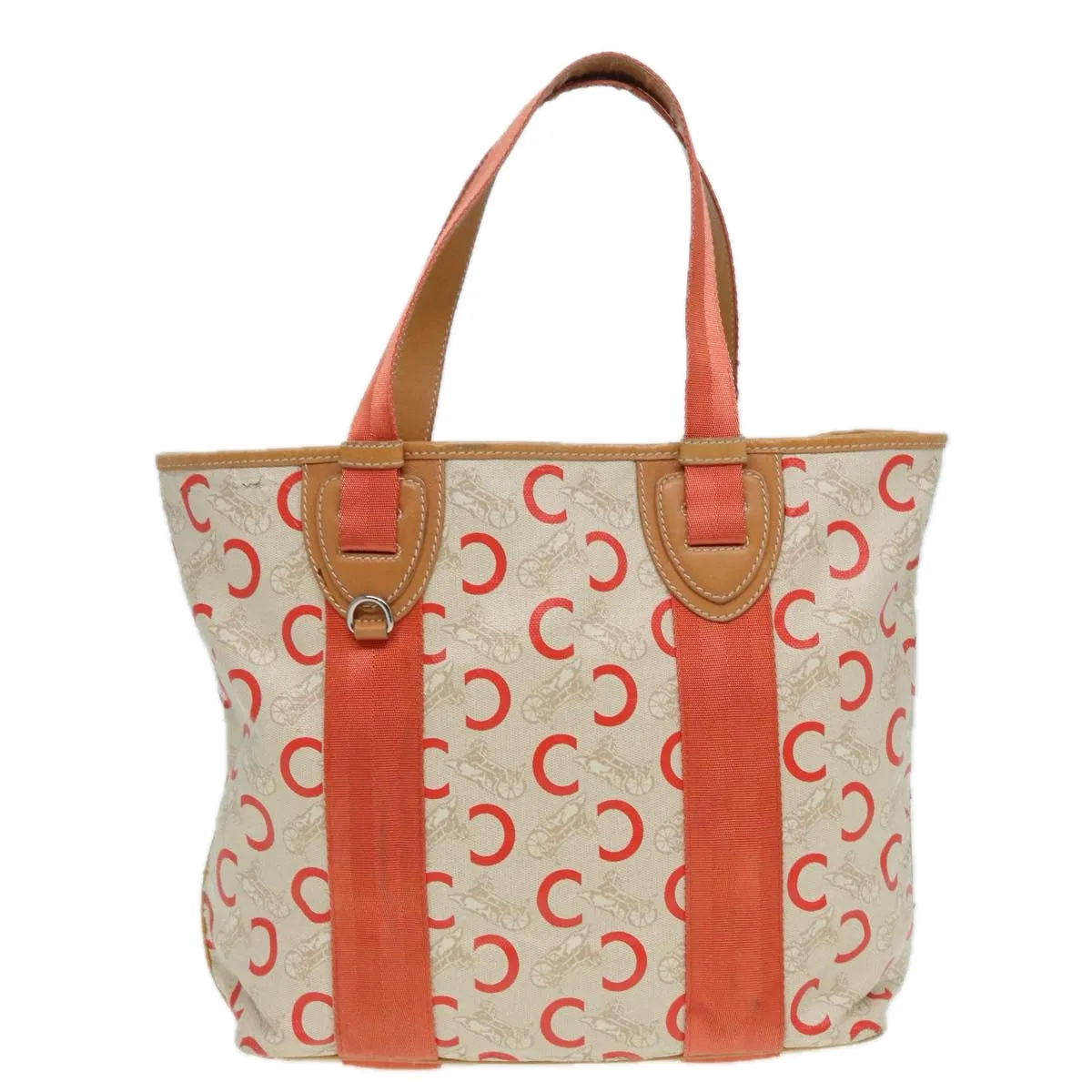 CELINE C Macadam Canvas Hand Bag Orange Beige Auth 82896
