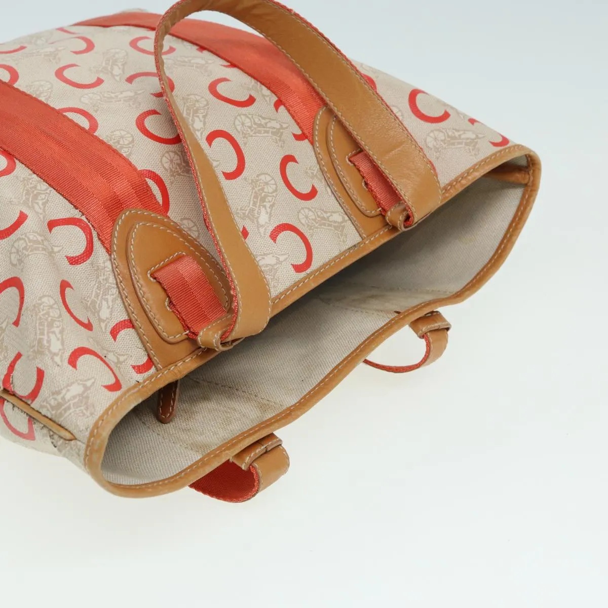 CELINE C Macadam Canvas Hand Bag Orange Beige Auth 82896