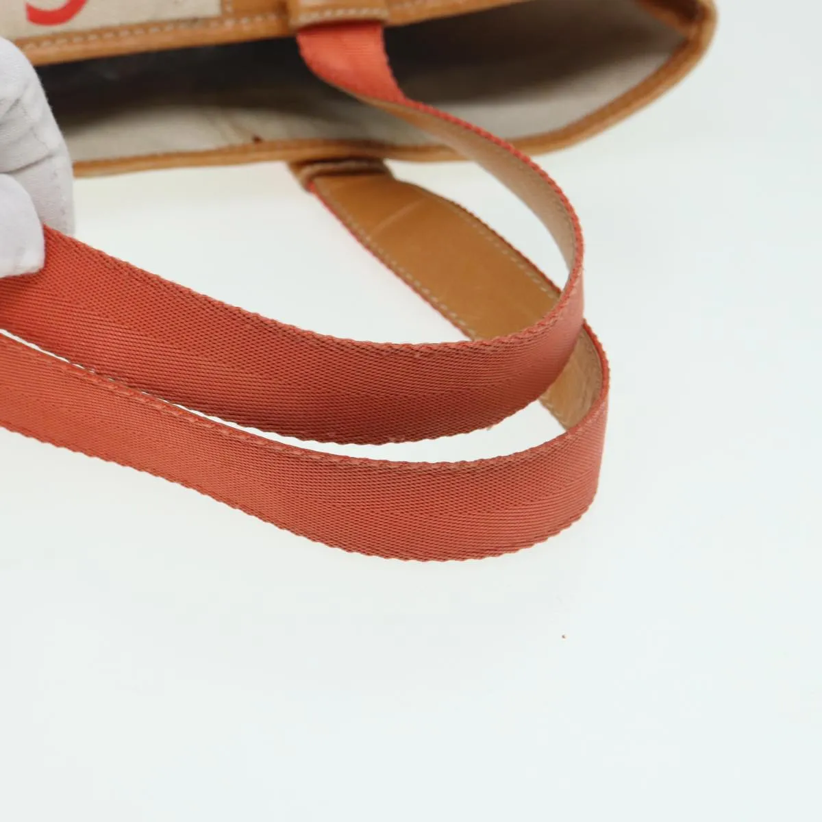 CELINE C Macadam Canvas Hand Bag Orange Beige Auth 82896