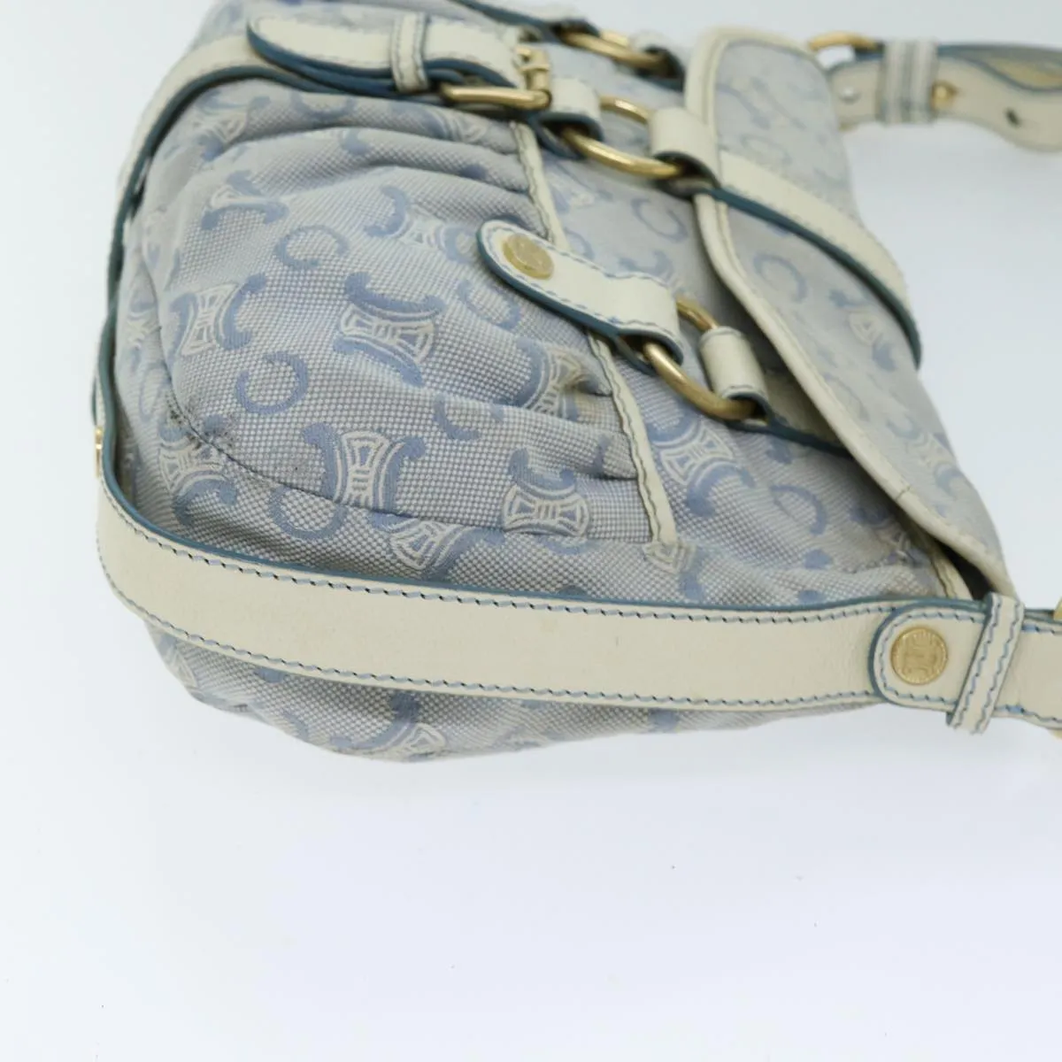 CELINE C Macadam Canvas Shoulder Bag Light Blue Auth 75808