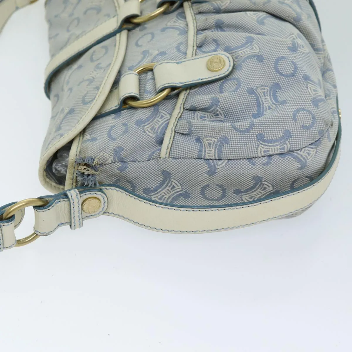 CELINE C Macadam Canvas Shoulder Bag Light Blue Auth 75808
