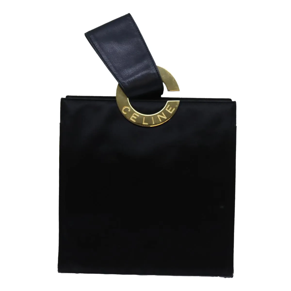CELINE Hand Bag Silk Black Auth 71882