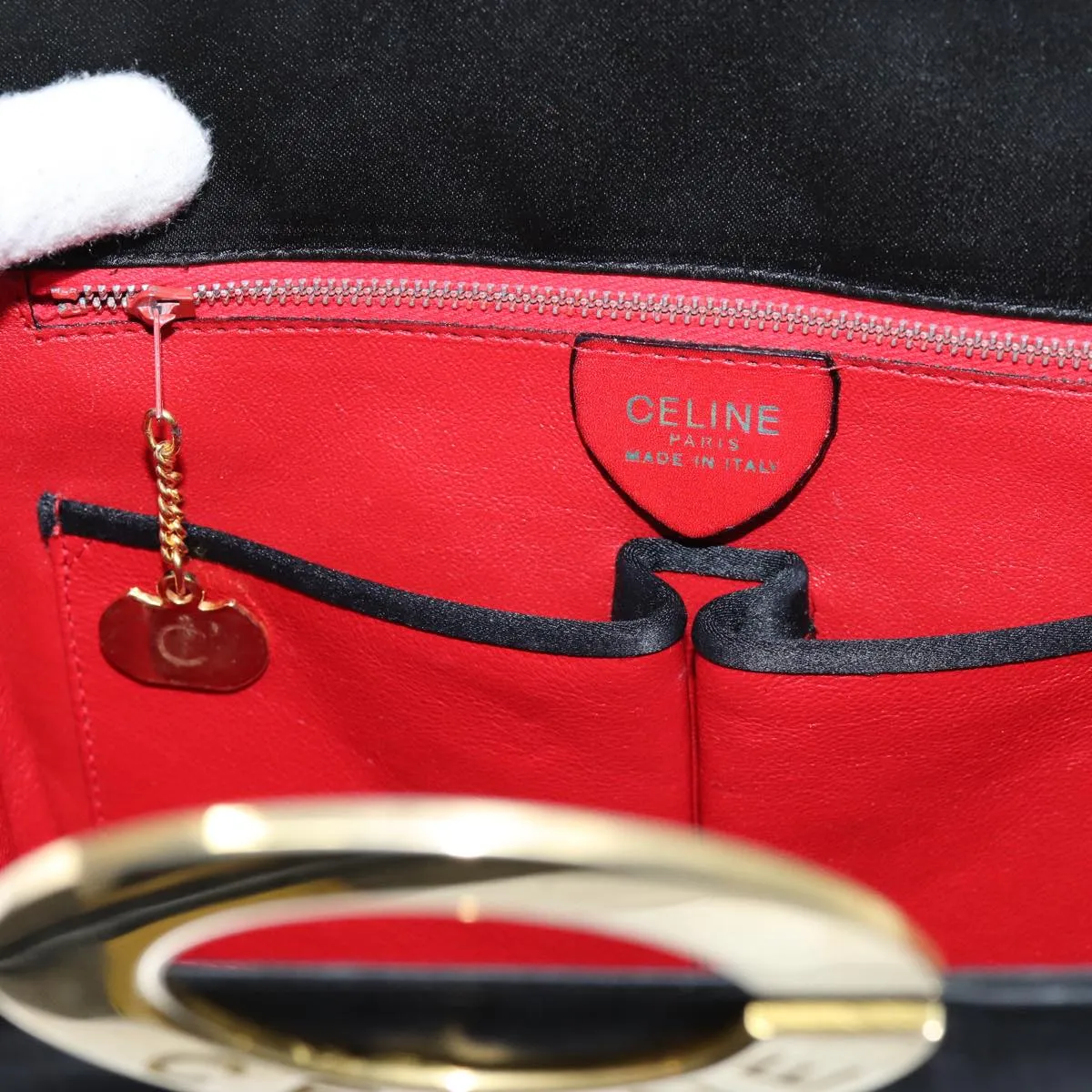CELINE Hand Bag Silk Black Auth 71882