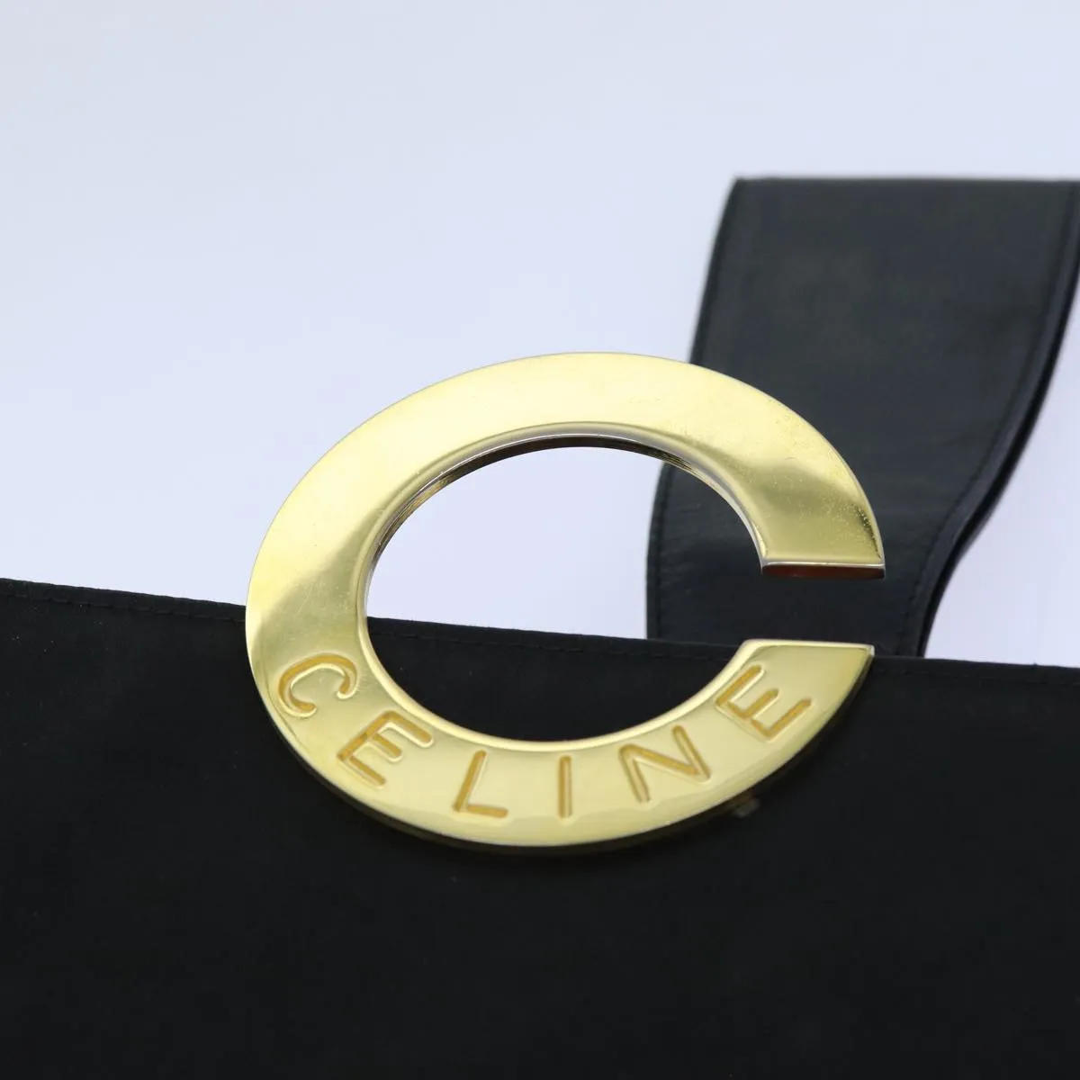 CELINE Hand Bag Silk Black Auth 71882