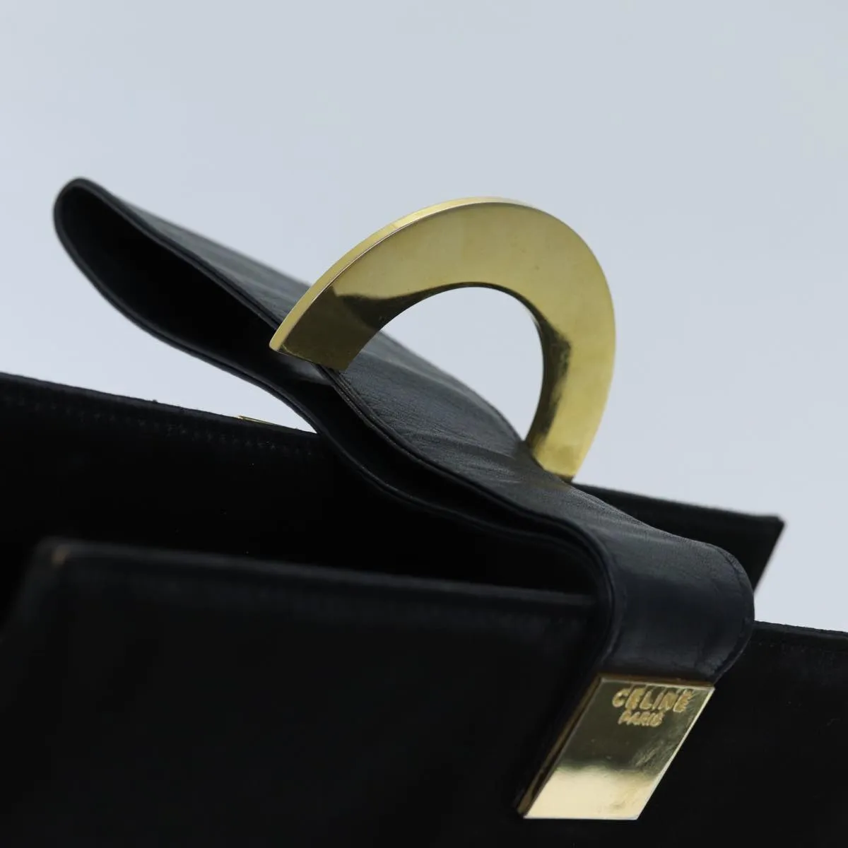 CELINE Hand Bag Silk Black Auth 71882