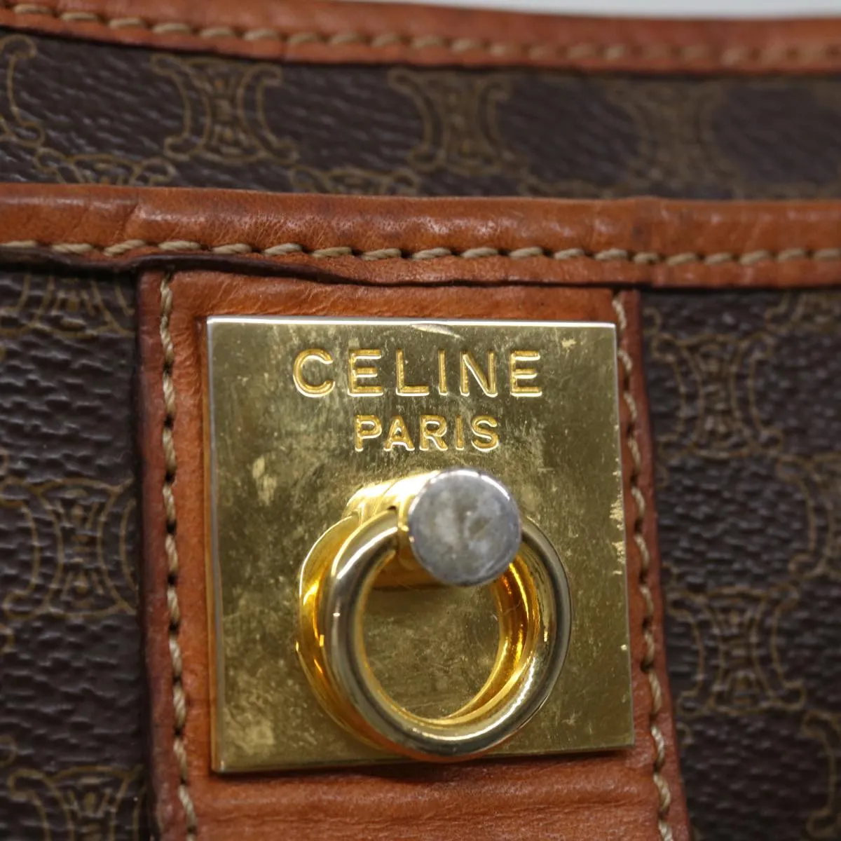 CELINE Macadam Canvas Clutch Bag PVC Brown Auth bs12631