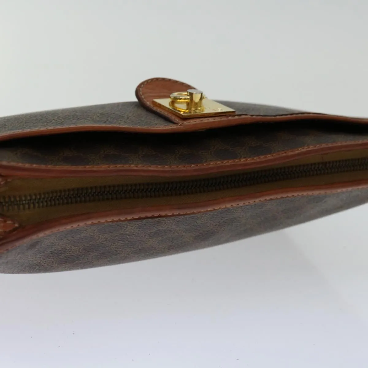CELINE Macadam Canvas Clutch Bag PVC Brown Auth bs12631