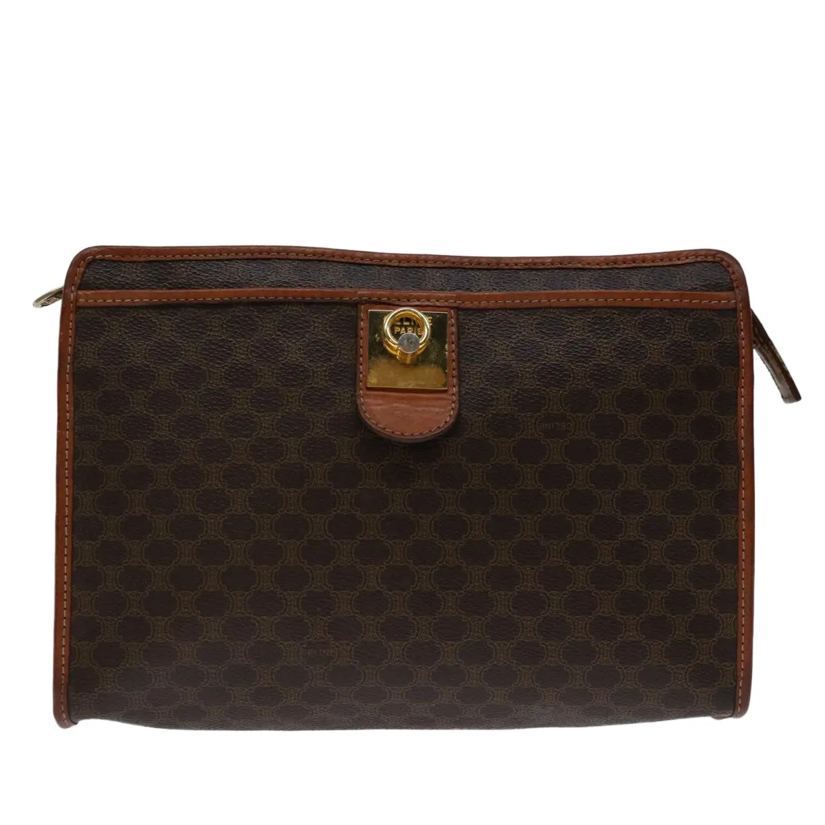 CELINE Macadam Canvas Clutch Bag PVC Brown Auth bs12631