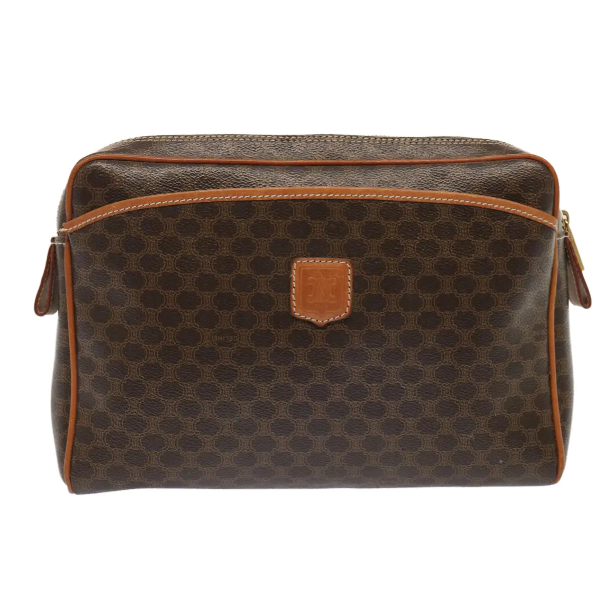 CELINE Macadam Canvas Clutch Bag PVC Brown Auth bs14049
