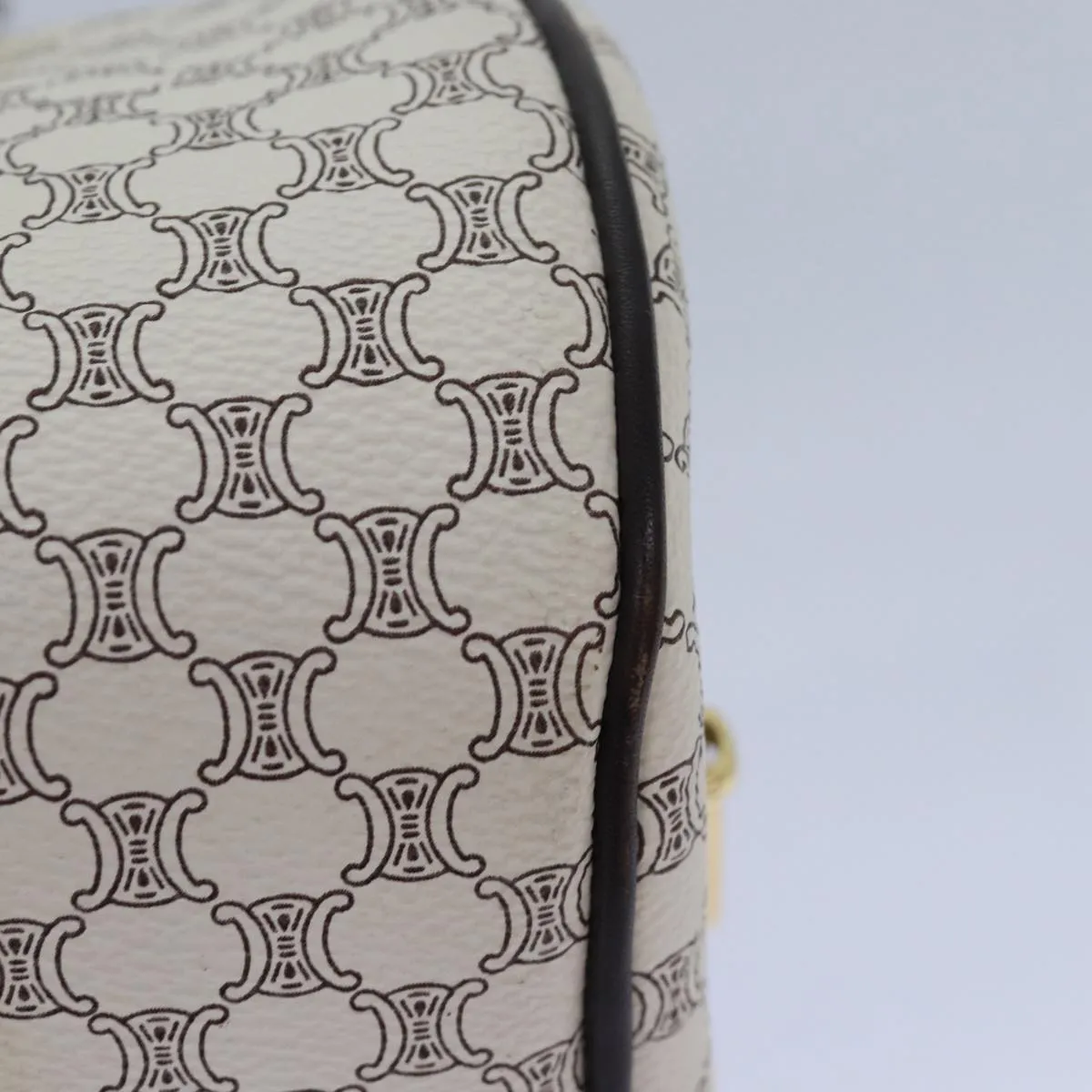 CELINE Macadam Canvas Hand Bag PVC Leather White Auth 80229