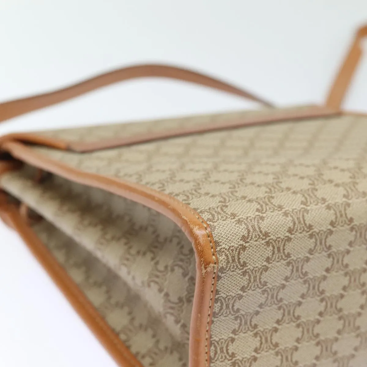 CELINE Macadam Canvas Shoulder Bag Beige Gold Auth 84551