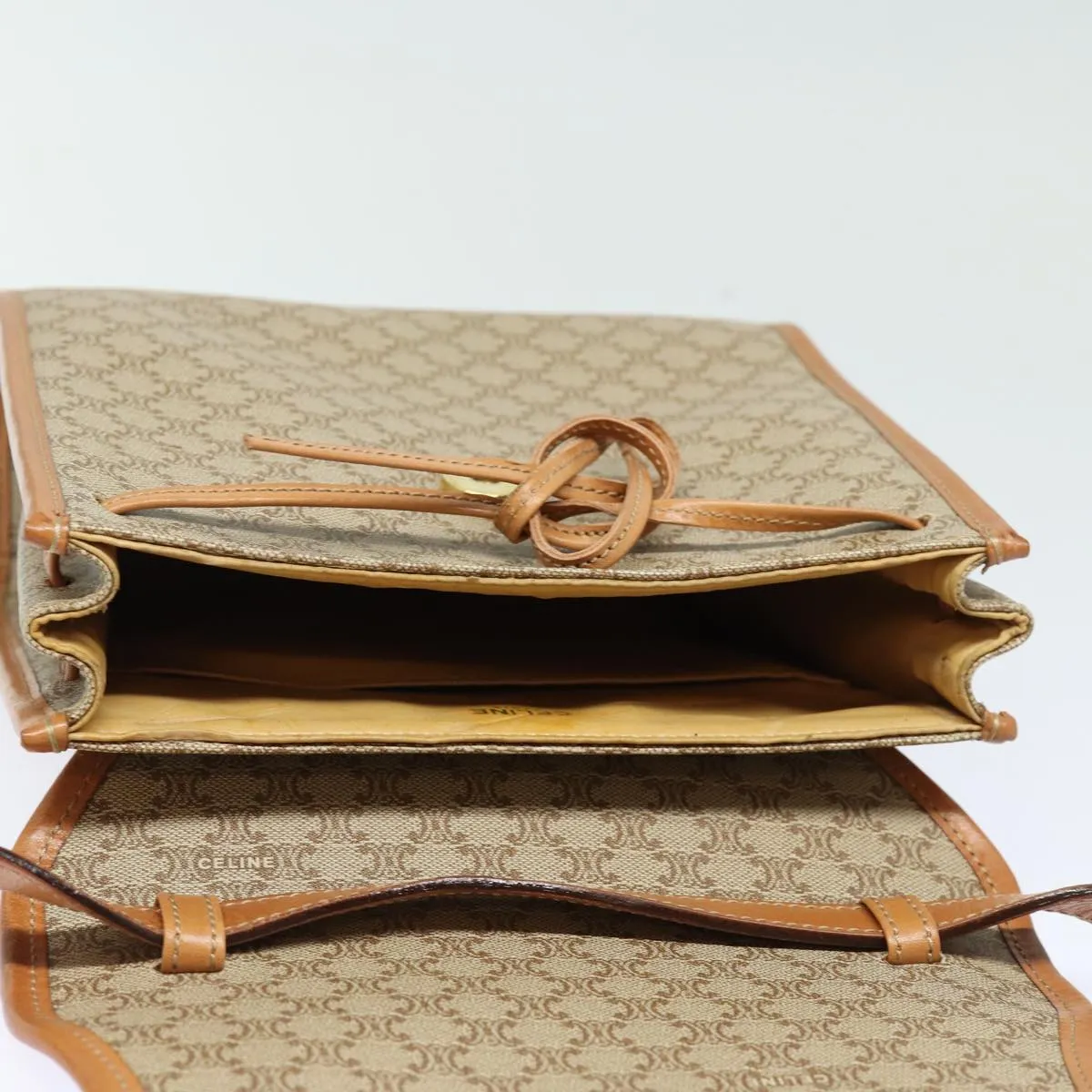 CELINE Macadam Canvas Shoulder Bag Beige Gold Auth 84551