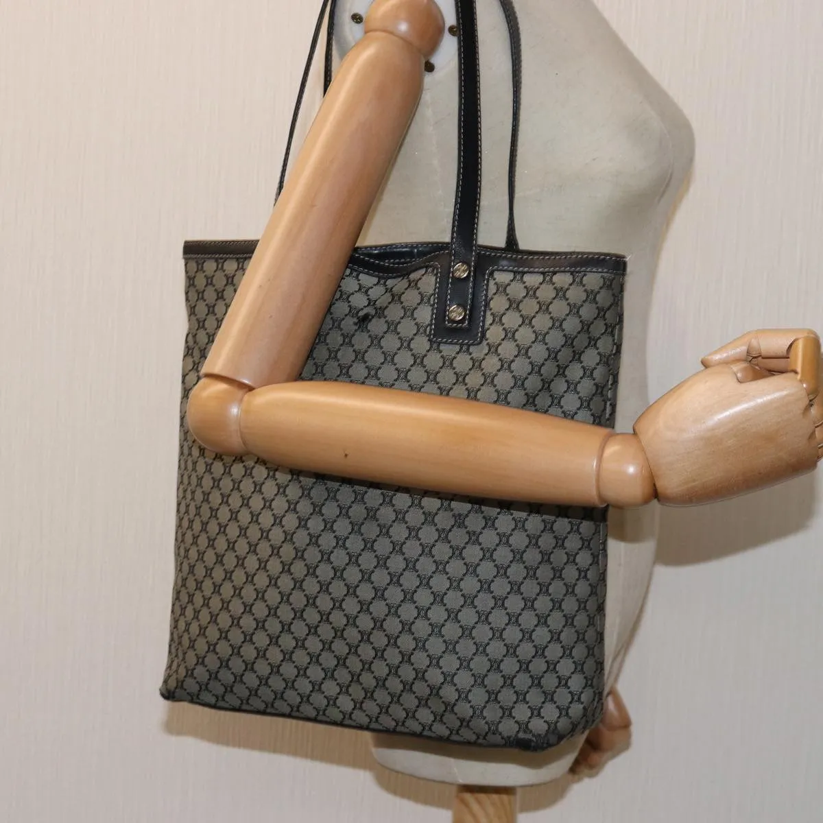 CELINE Macadam Canvas Tote Bag Gray Auth bs14323