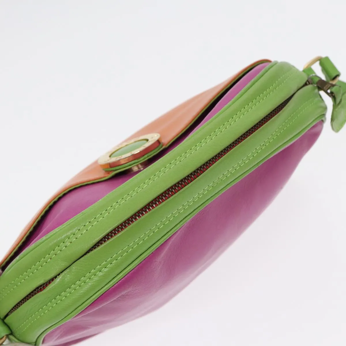 CELINE Shoulder Bag Leather Pink Green gold Auth 86839