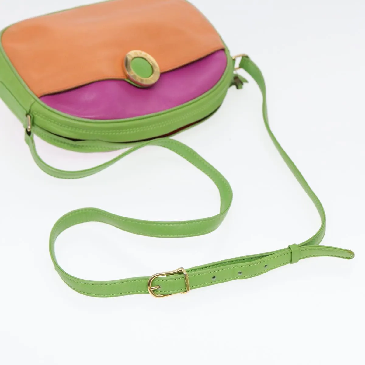 CELINE Shoulder Bag Leather Pink Green gold Auth 86839