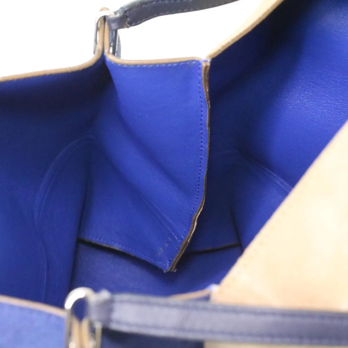 CELINE Shoulder Bag Suede Beige Blue black Auth ar8501